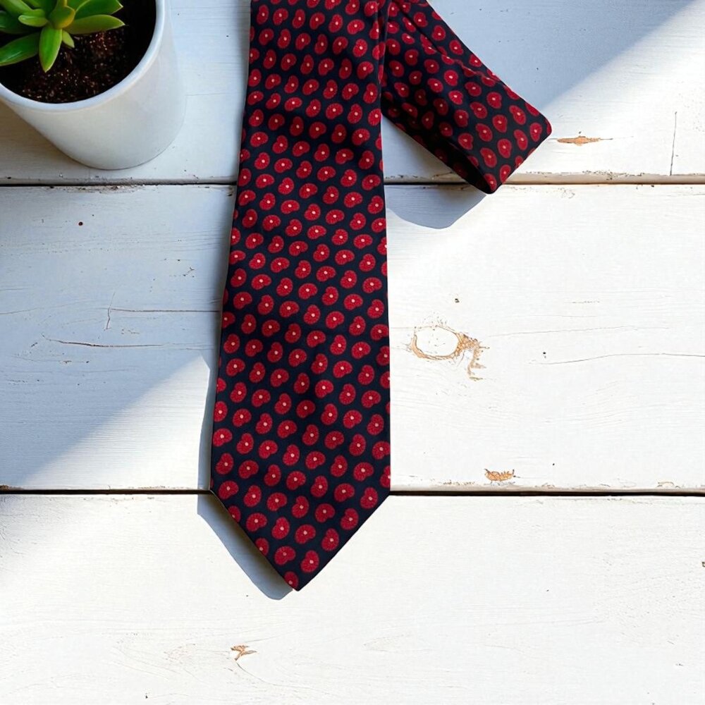 Steven Maloney Kalamazoo Custom Made‎ Silk Tie Red Floral & Navy